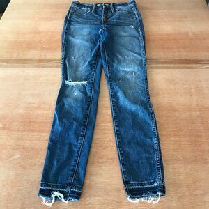 Madewell 10" High Rise Skinny Jeans Women 25 Blue Distressed Raw Hem Button Fly